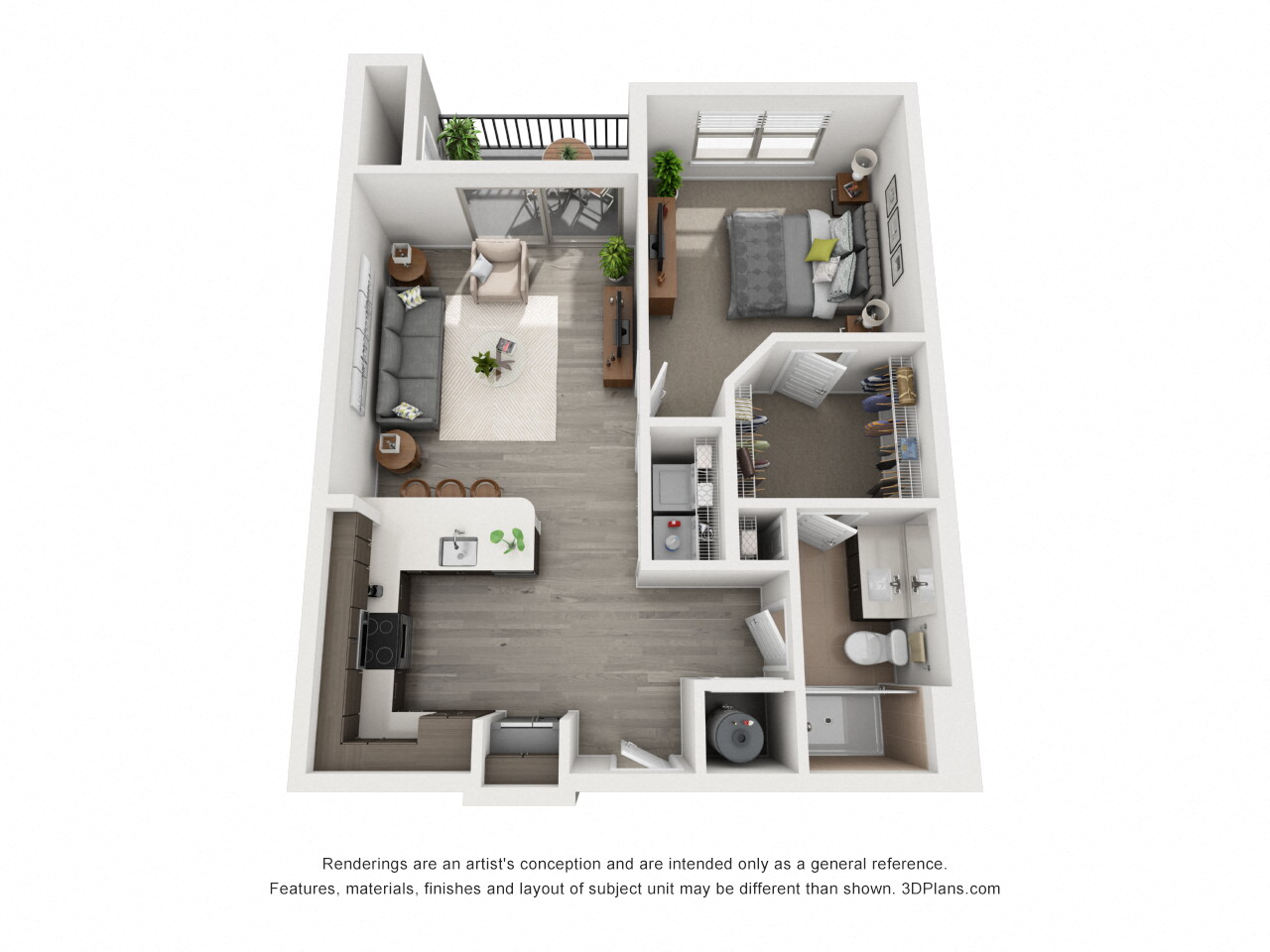 Floor plan for 1 bed, 1 bath, 793 sqft